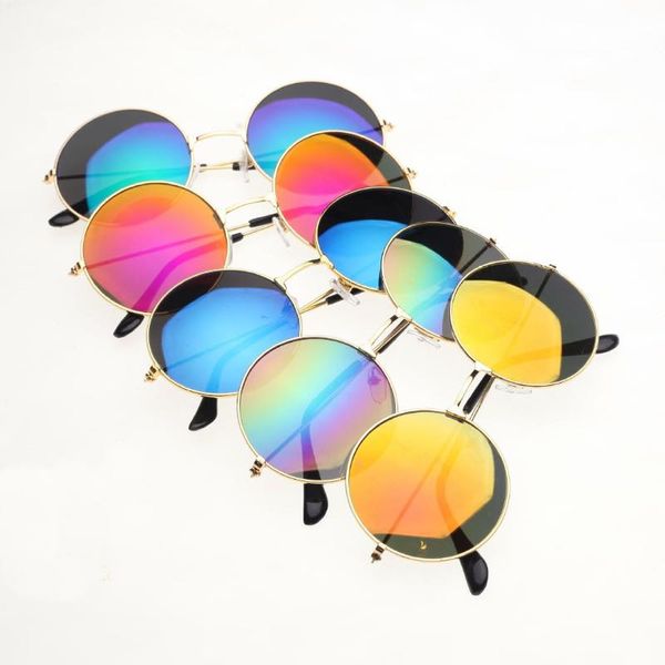 Coole Kinder-Sonnenbrille, Metallrand, runder Rahmen, Spiegelgläser, UV400-Schutz, 11 Farben, Großhandel mit Sonnenbrillen