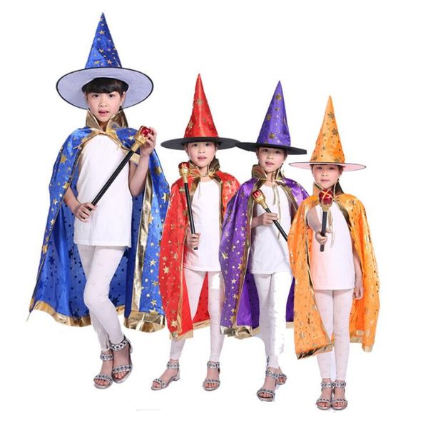 Хэллоуин плащ Cap партии косплей халат фестиваль необычные Dress детские костюмы ведьма мастер платье халат и шляпы костюм шляпа для детей