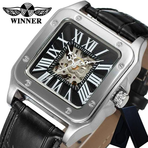 

winner mens watches automatic mechanical skeleton leather band man clock sport male wristwatch 0148, Slivery;brown