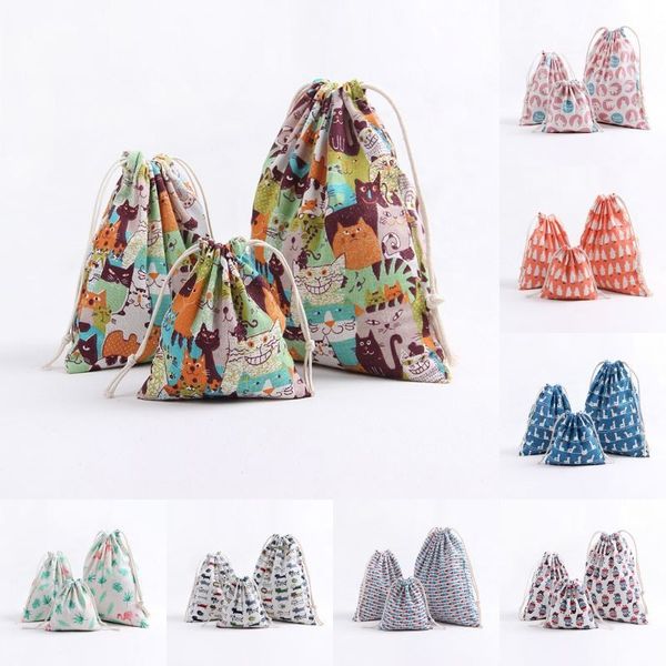 

multi-scene portable storage bag cosmetic orgnizer toy bag cotton and linen bundle pocket drawstring fabric travel storage bag