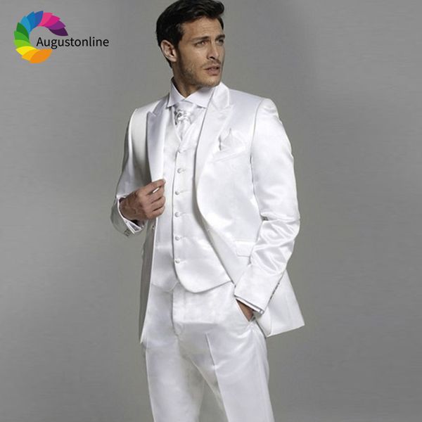 

2018 slim fit white satin italian men suits for wedding bridegroom groom costume prom casual tuxedo man blazer traje hombre, White;black