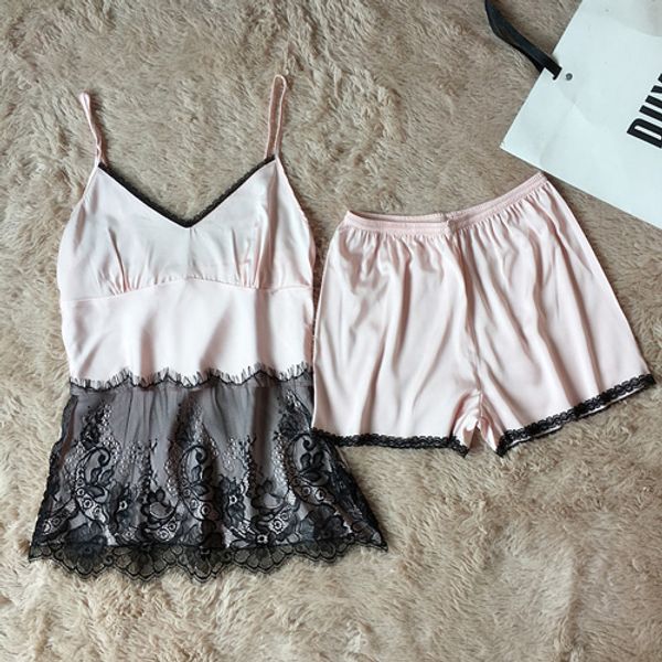 

new design female lace pajamas sets satin silk nightwear for women young girls lingerie set two -pieces pijamas set home wear, Blue;gray