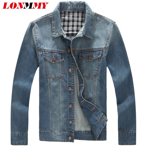 

lonmmy 5xl 6xl 7xl outerwear denim jacket men coat streetwear windbreaker bomber jacket men clothes 2018 jeans coat male casual, Black;brown