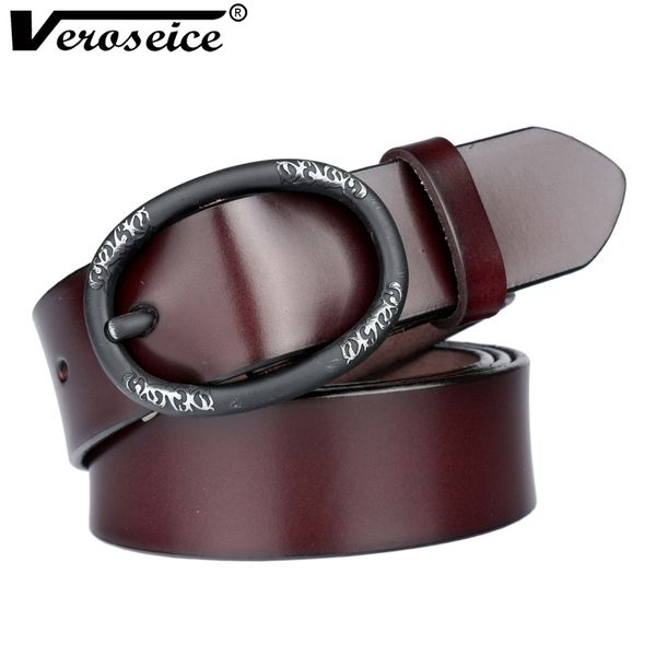 

veroseice] new black pin buckle leather belts for women luxury genuine leather belt woman cow skin strap female, Black;brown