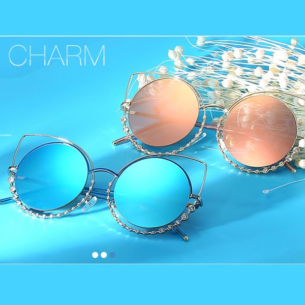 

новый металл солнцезащитные очки дамы алмаз двойной кольцо cat eye солнцезащитные очки персонализированные cat eye солнцезащитные очки, White;black
