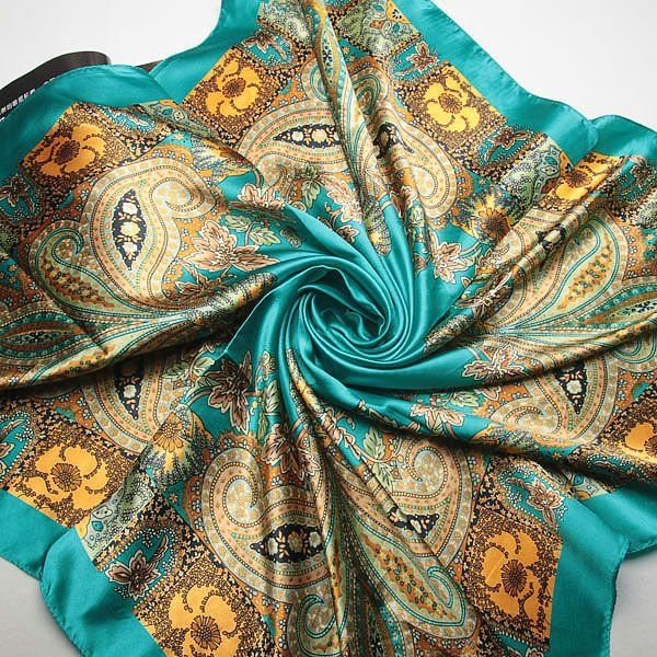 

blue green silk scarf elegant classical printing cashew nut pattern flower twill scarf for woman lady 90*90cm, Blue;gray