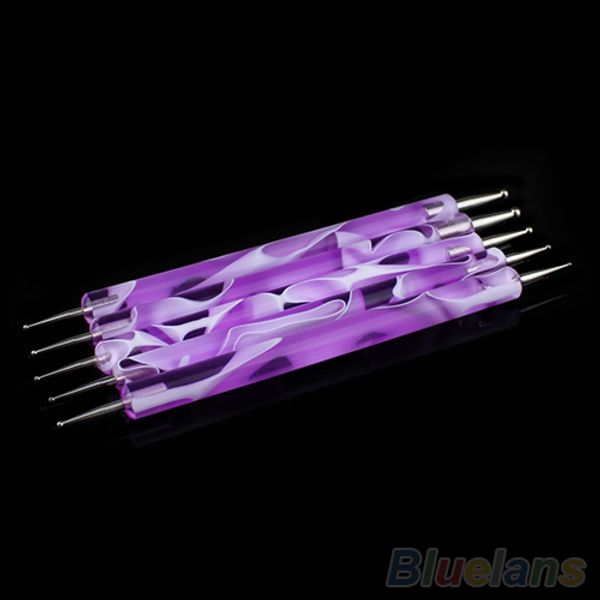 

new 5pcs 2 way dotting manicure tools painting pen marbleizing nail art pen nail art paint 1mkw 4ct8, Silver