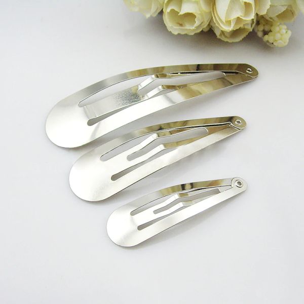 Lot of 50 Silver Tone Snap Hair Clips 40mm Craft Bow PK