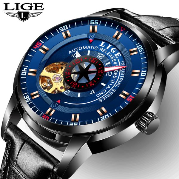 

lige mens watches automatic mechanical watch men fashion business wrist watches man waterproof sport clock+box, Slivery;brown