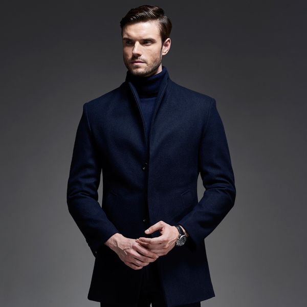 

2017 winter new thick single breasted parkas hombre invierno slim long elegant jacket winter men, Black