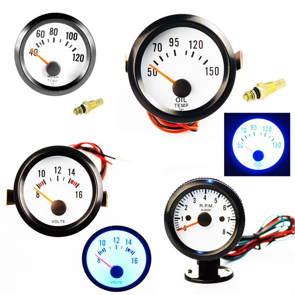 

2" 52mm car water temp gauge oil temperature volt meter tachometer pointer instrument blue led light
