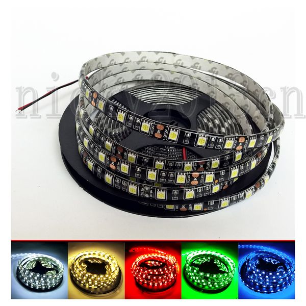 12V 5050 LED flexivel fita fita fita 60LEDS / M IP65 ip65 impermeável resina dupla camada de dupla pcb preto para iluminação de célula de cozinha do armário