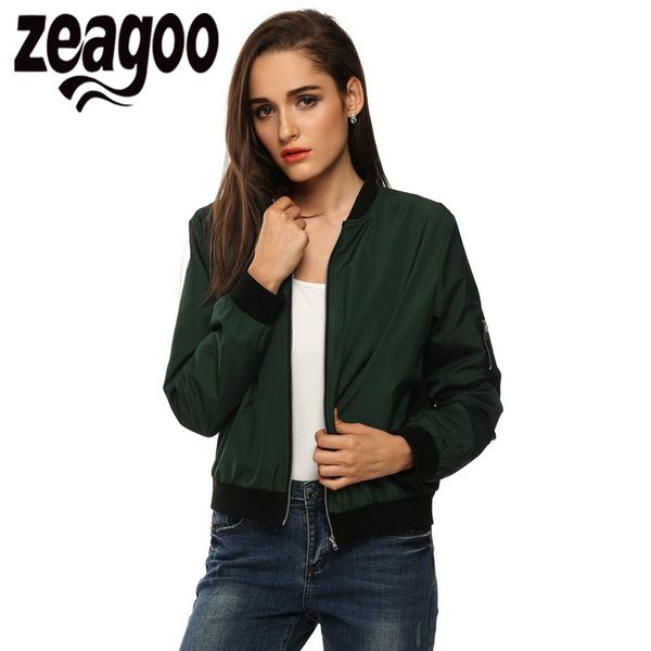 

zeagoo women autumn spring casual o-neck long sleeve slim zip up jacket coat, Black;brown