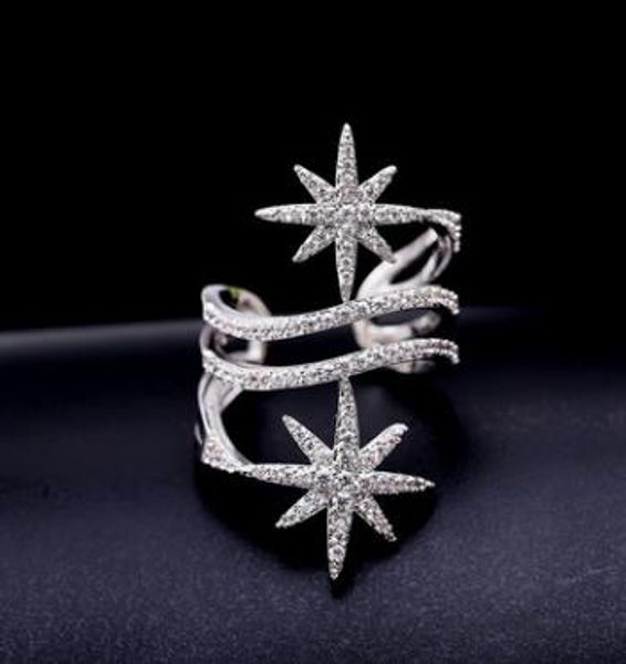

european and american fashion personality eight-pointed star ring female pakistan with the paragraph rice star open index finger ring, Silver