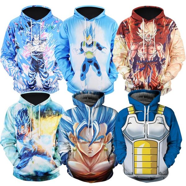 

naruto dragon ball z hoodies 3d print pullover sportswear sweatshirt dragonball super saiyan son goku vegeta vegetto outfit y18102901, Black