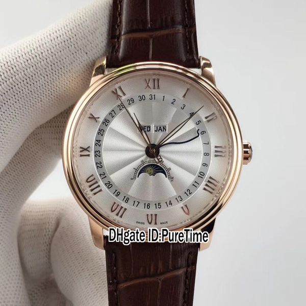 

new villeret 6654-3613-55b rsoe gold black dial date moon phase automatic mens watch sports watches 4 colors brown leather b08b2, Slivery;brown
