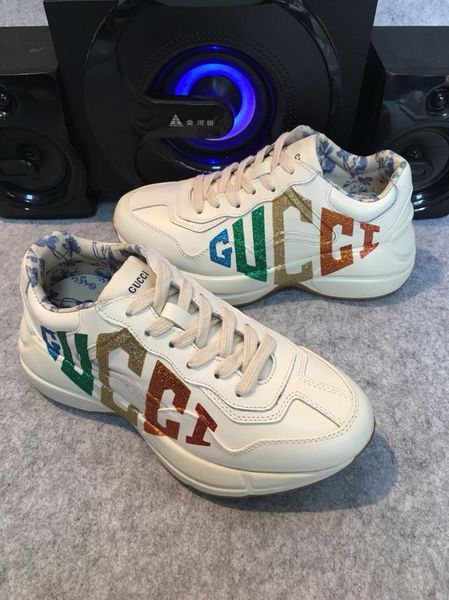 

New 2018 men women low ca ual hoe fa hion printed embroidery flat luxury black genuine leather neaker with box