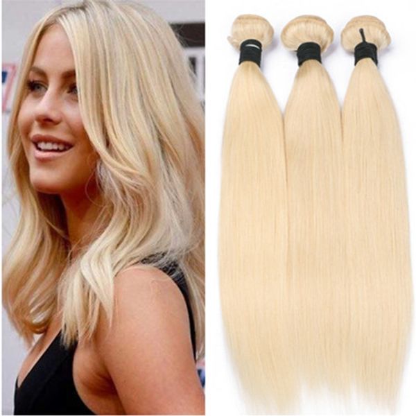 

virgin brazilian blonde human hair wefts straight #613 bleach blonde virgin remy hair bundles brazilian human hair weaves extensions, Black