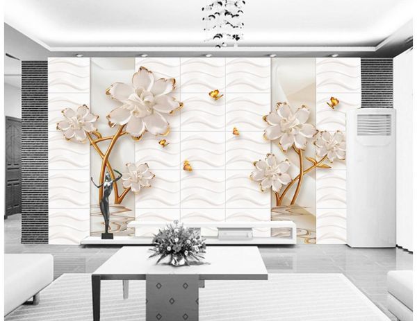 

custom 3d mural wallpaper 3d tv setting wall embossed flower decoration