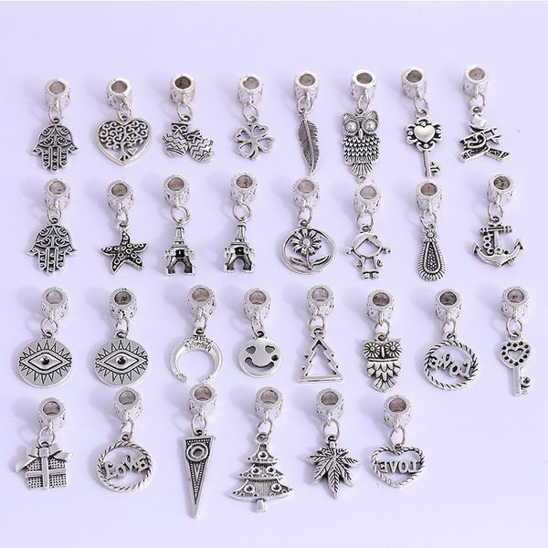 

30pcs / серия 925 Циркон Европейские Подвески Серебро осиявший металл из бисера Fit Пан