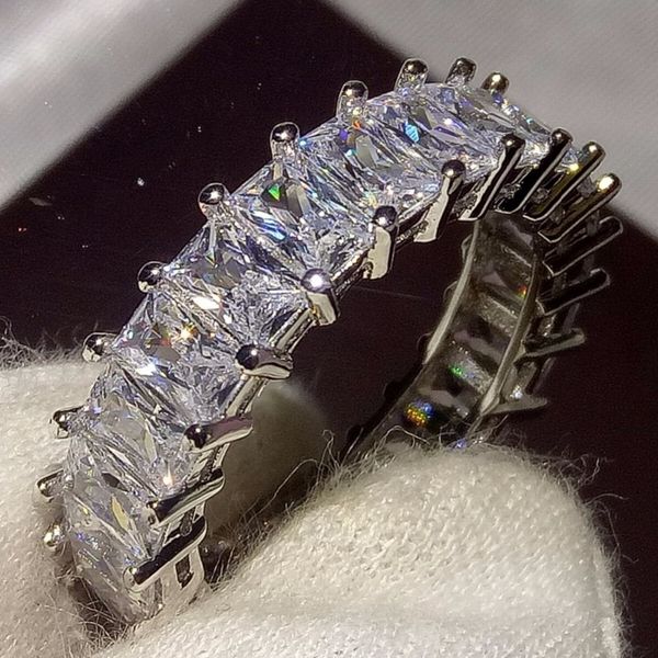 

new arrival luxury jewelry 925 sterling silver princess cut 5a zirconia full square cz party enternity women wedding band ring, Golden;silver