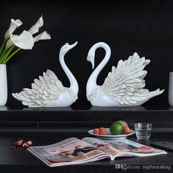 

2-piece european style champagne color swan ornaments resin crafts arts home furnishings deskcygnus organizer novelty wedding gifts