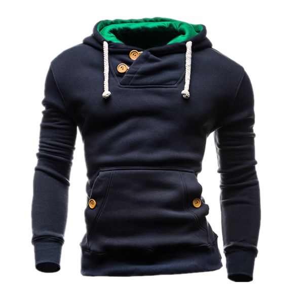 

men brand hoodie decorative buttons fashion hip hop mens hoodies autumn winter pullover male sportswear o-neck sweatshirts, Black