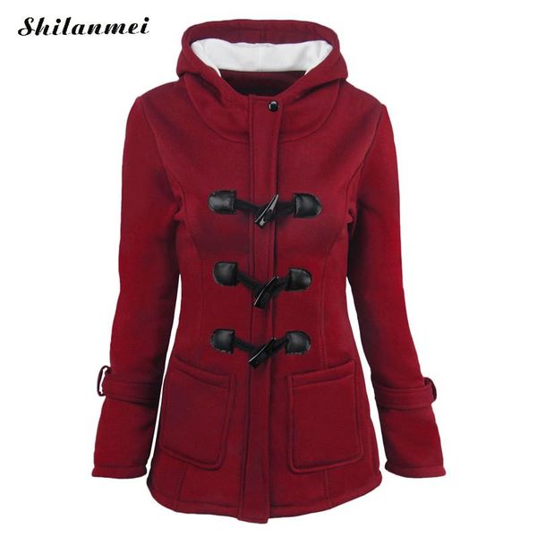Оптово-рог кнопка куртка пальто зимние осенние женщины тонкий плюс размер теплый средний длинный с капюшоном пальто 6xL 5XL 6 цветов куртки для женщин