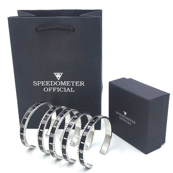 

wholesale bangle bracelet for men stainless steel cuff speedometer bracelet fashion men's jewelry with retail packaging box, White