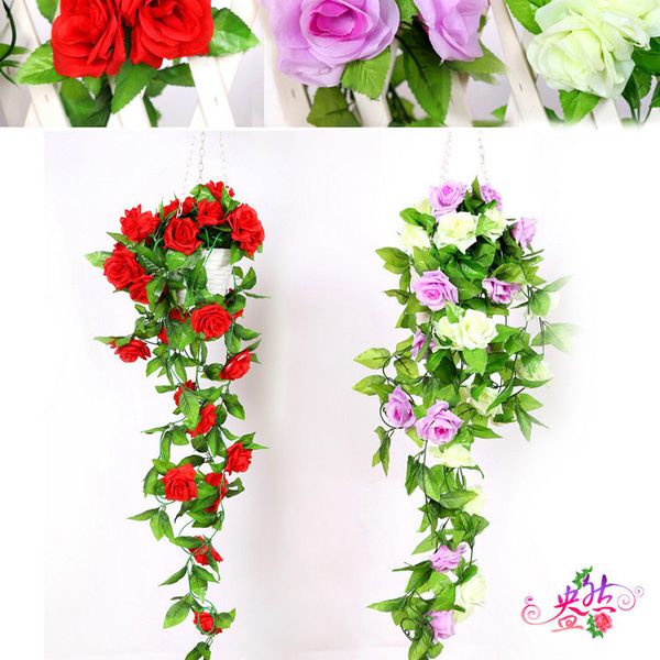 

6 color the rose rattan hanging basket simulation flower bracketplantsilk flower decorative flower for bedroom living room