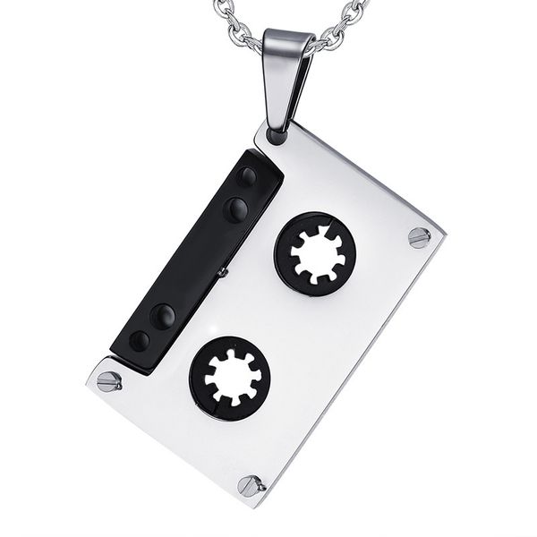 

tapes pendant punk rock style stainless steel men's cassette tag necklace fashion jewelry necklaces & pendants pingente kolye, Black