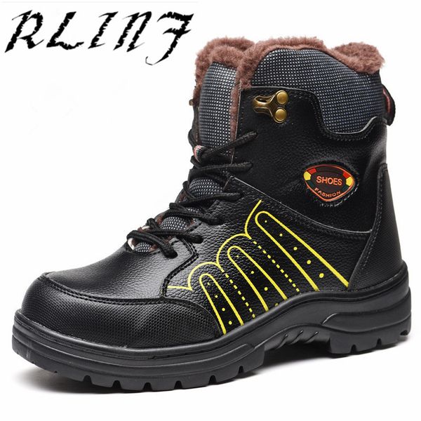

rlinf winter warm steel toe cap safety protection work shoes outdoor anti-smashing anti-piercing safety shoes, Black