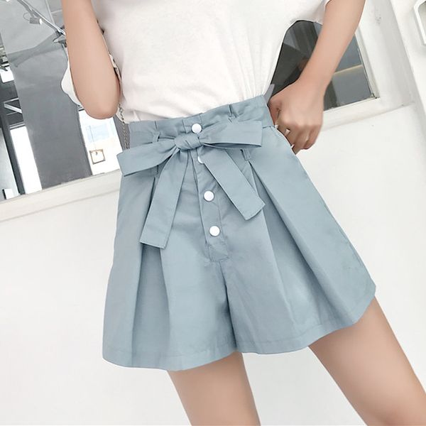 

bow belted ruffle single breasted boho shorts women high waist loose bottom 2018 summer beach casual shorts high quality, White;black