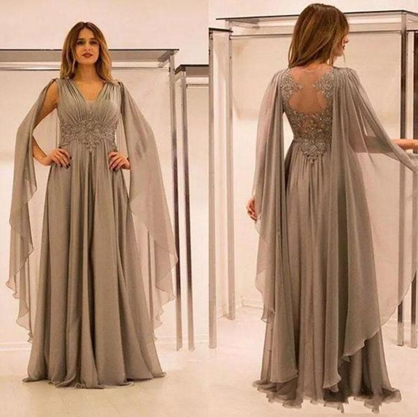 Elegante Chiffon Ilusão Voltar Mãe Da Noiva Vestidos Com Rendas Applique Beads Ruched V Neck Mãe Noivo Vestidos Plus Size Vestidos de Baile