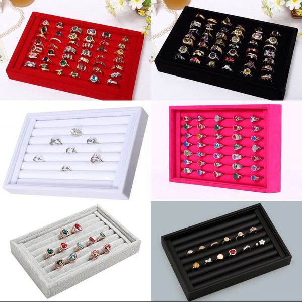 

wholesale jewelry stand display high grade full velvet rings earrings show case storage boxes different colors, Black