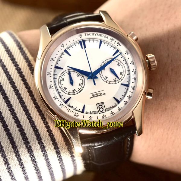 

new date 431.53.42.51.02.001 whte dial miyota quartz chronograph mens watch rose gold case satch leather strap gents sport watches, Slivery;brown