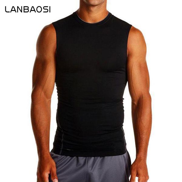 

lanbaosi 2018 compression shirts tank men weight lifting fitness breathable quick dry baselayer black sleeveless, White;black