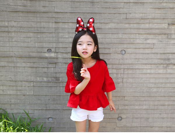 

kids designer clothes baby girl clothes children's wear horn sleeve children's big red t-shirt kids clothing ing, Blue