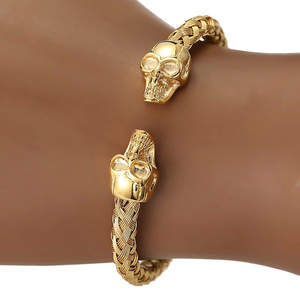 

men hip hop jewelry skull skeleton gold bracelet 316l weave style bracelet titanium stainless steel chain pendants necklaces, Black