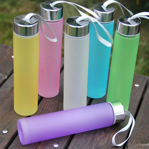 

portable frosting leak-proof sports water bottle 280ml multi-color straight unbreakable outdoor sports household goods