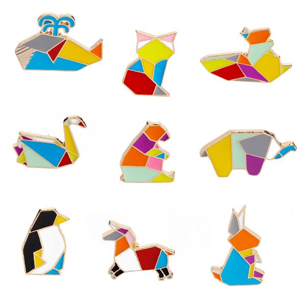 2019 Cute Origami Animal Hard Enamel Pins Elephant Rabbit Bunny Bear Squirrel Whale Horse Penguin Fox Design Brooches Lapel Pin From Surfingcool