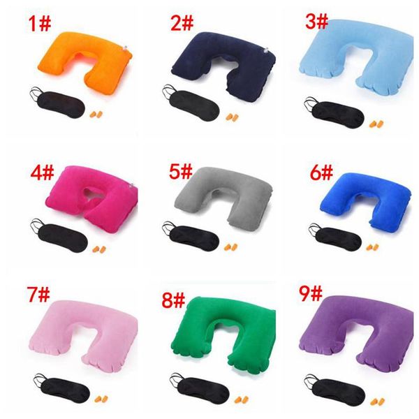 

travel set 3pcs u-shaped inflatable travel pillow eye cover earplugs neck rest u shaped neck pillow air cushion tc180801 ing