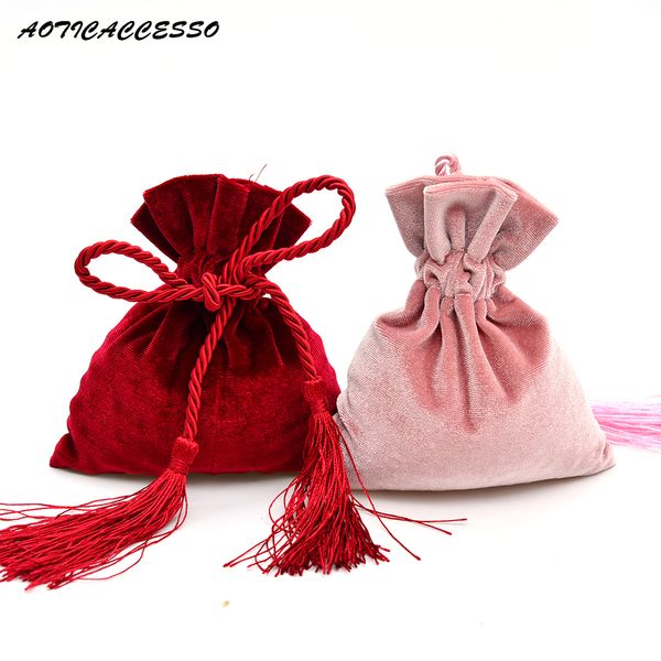 

10pcs velvet drawstring bags flannel gift packaging bag for perfume oil candy jewelry wedding favor bags christmas decoration