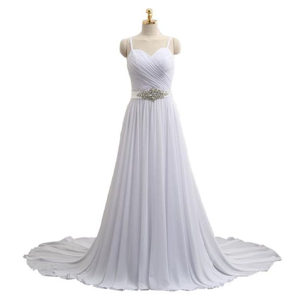 

спагетти милая a line пляжные свадебные платья белый шифон слоновой кости сексуальные свадебные платья новый поезд развертки, White