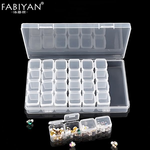 

28 grids nail art box plastic empty storage separate rhinestone gem beads jewelry display holder organizer decoration case tools