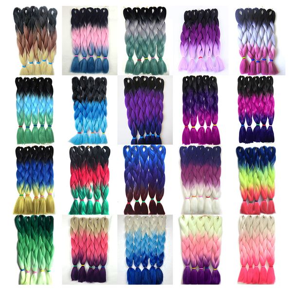 

ombre synthetic braiding hair extensions folded 24 inch 100g ombre kanekalon three tone colored crochet synthetic jumbo braiding hairstyle, Black