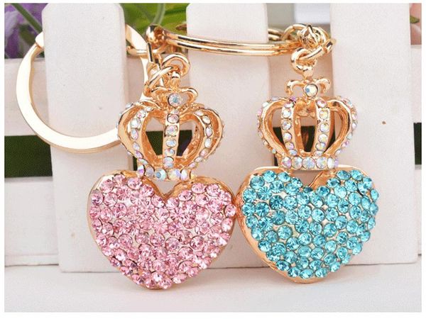 

new rhinestone heart crown keychain charm women handbag pendant keyring lover crystal key holder bag accessory lovers gift, Silver