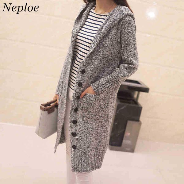 

neploe long hooded cardigan woman sweater coat autumn winter long sleeve knitwear loose solid pocket design knitted jacket 34287, White;black
