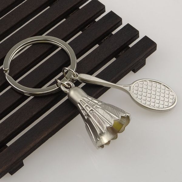 

super cool 3d metal badminton badminton racket key chain keychain keyring key ring 200pcs, Silver