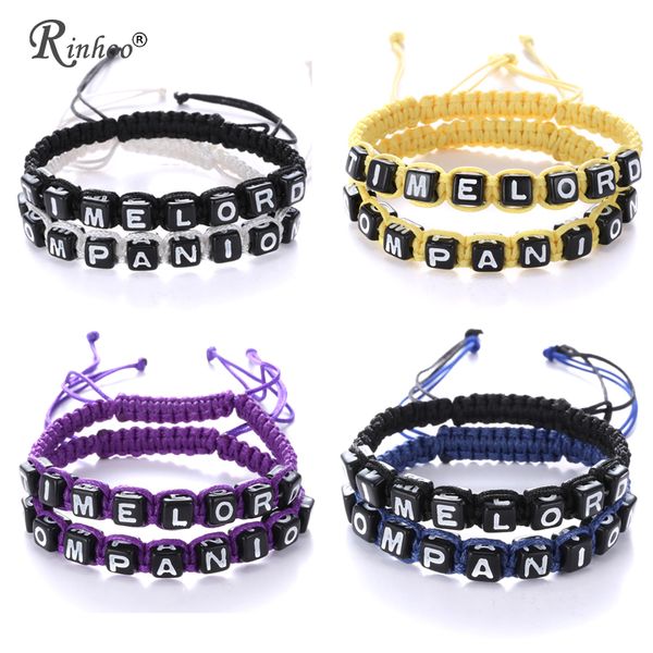 

rinhoo 2pcs time lord companion couples bracelets set letters bracelet set lovers handmade bracelet jewelry for women men, Golden;silver